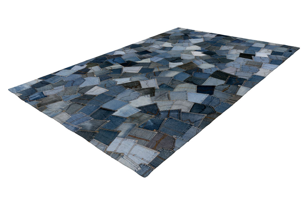 Vloerkleed Denim Pocket blauw – handgenaaid en zacht van Lalee.Avenue