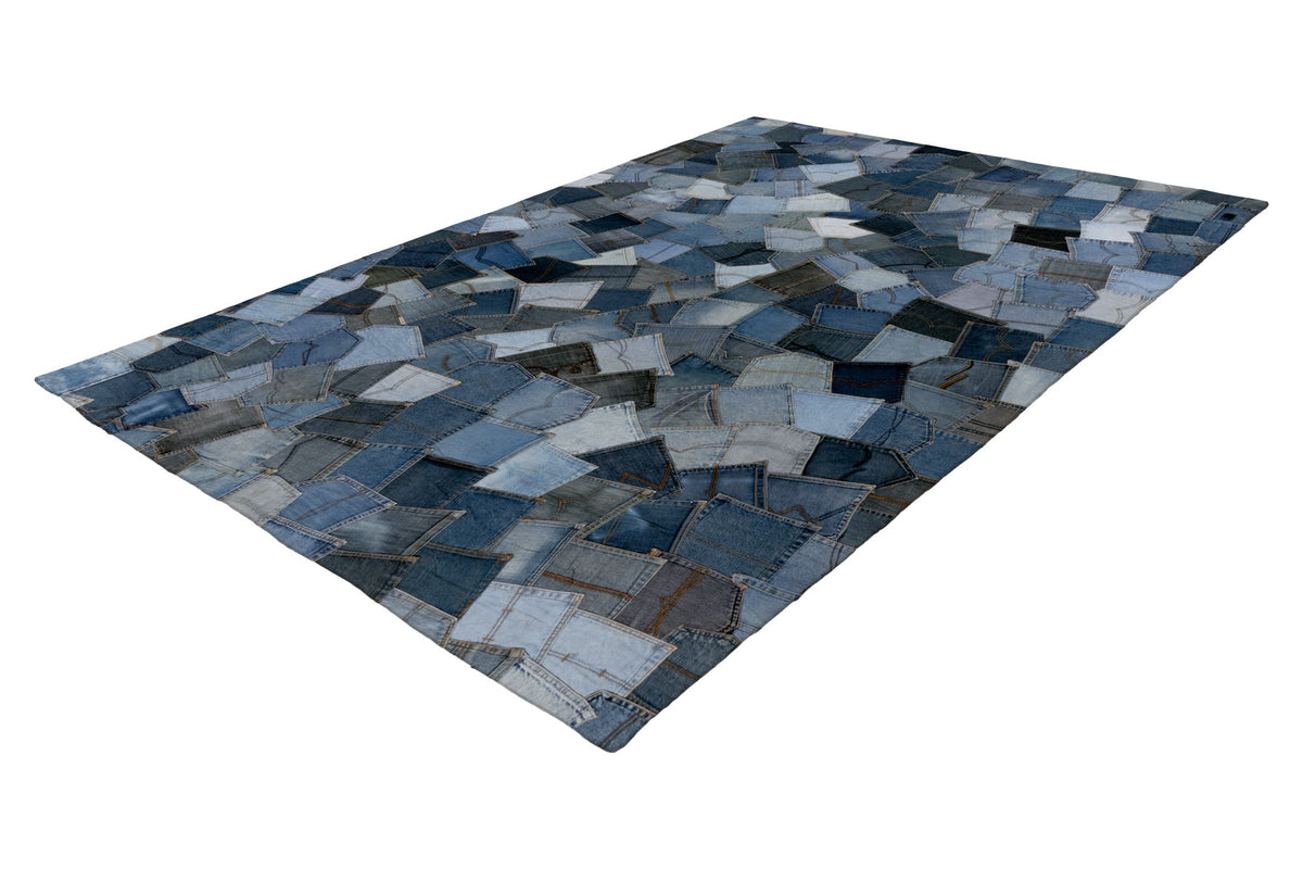 Vloerkleed Denim Pocket blauw – handgenaaid en zacht van Lalee.Avenue