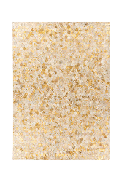 Bovenaanzicht van het luxe Lanvin 1025 vloerkleed in goud, crème en grijs tinten