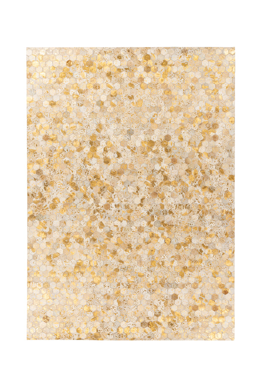 Bovenaanzicht van het luxe Lanvin 1025 vloerkleed in goud, crème en grijs tinten